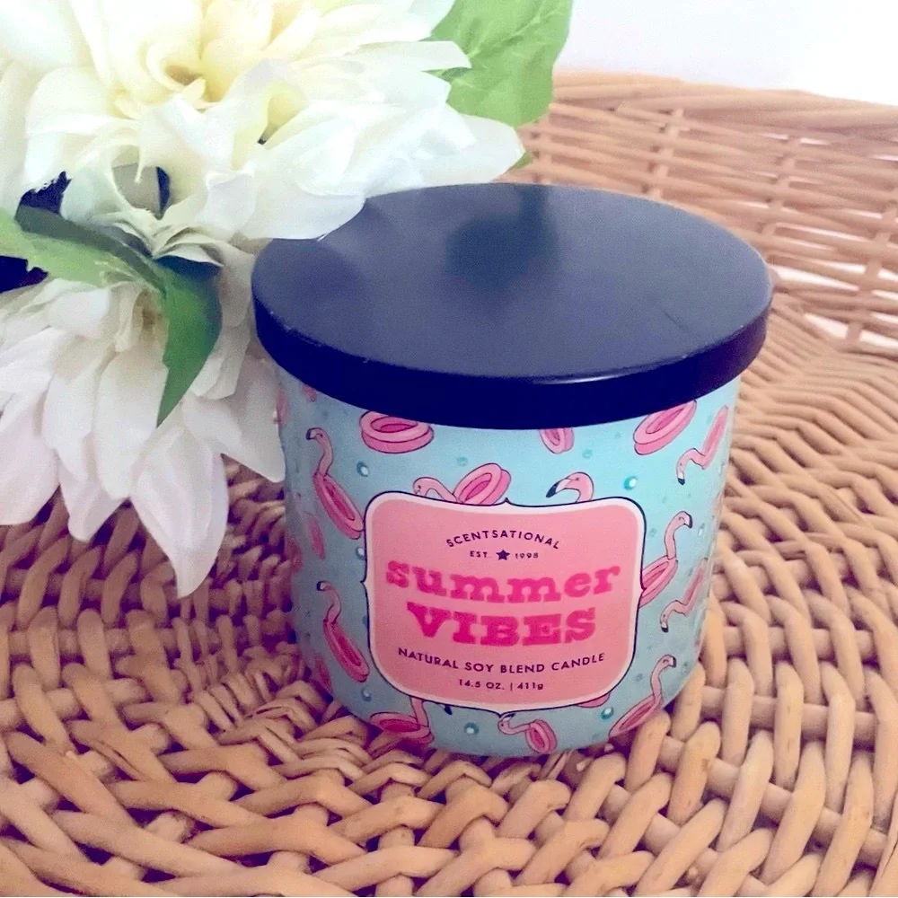 Scentsational Summer Vibes 2 wick Pink Flamingo soy candle Made in USA NWT